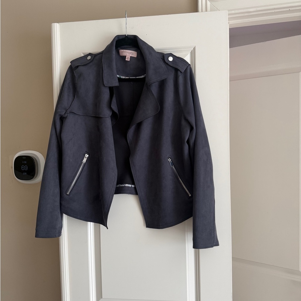 Philosophy Faux Suede Moto Jacket Gray Size M